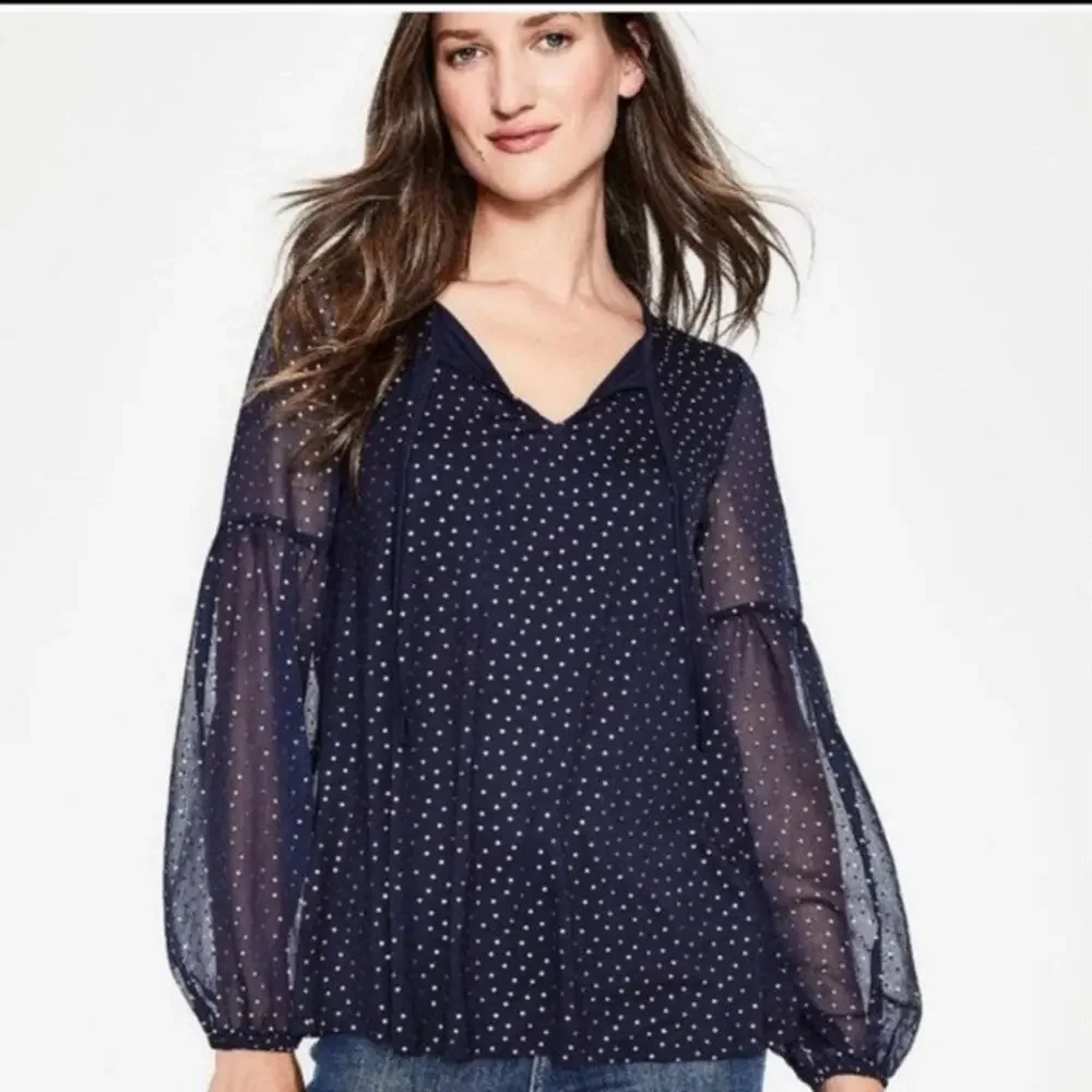 Boden Hazel Metallic Polka Dot Puff Bell Long Sleeve 4